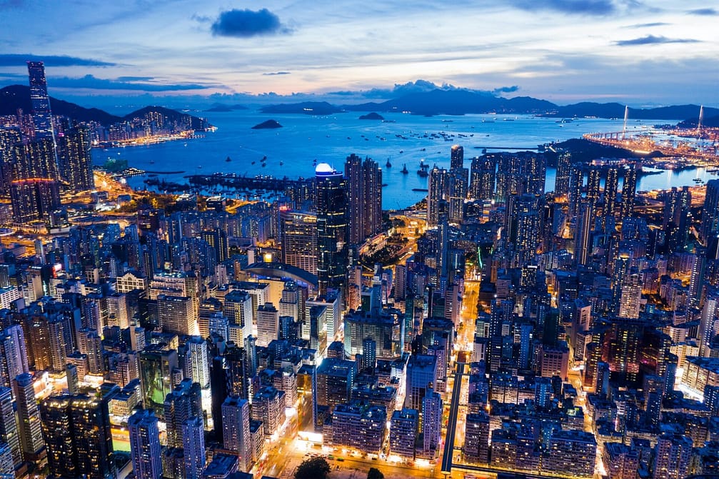 Mong Kok, Hong Kong: Top view of Hong Kong city at evening