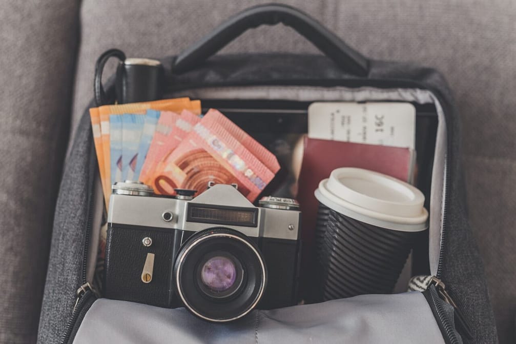 Backpack with things needed for travel