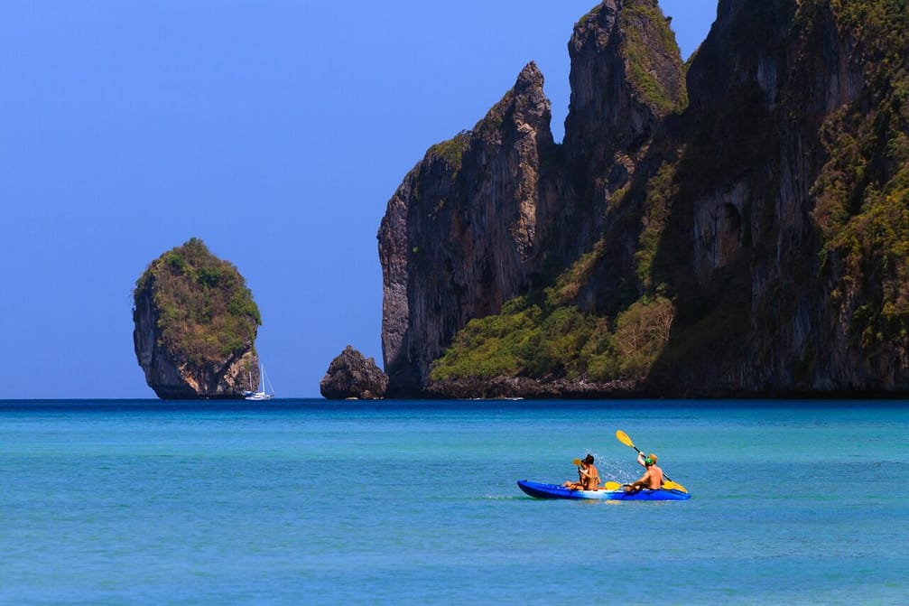 canoeing on Phi Phi island