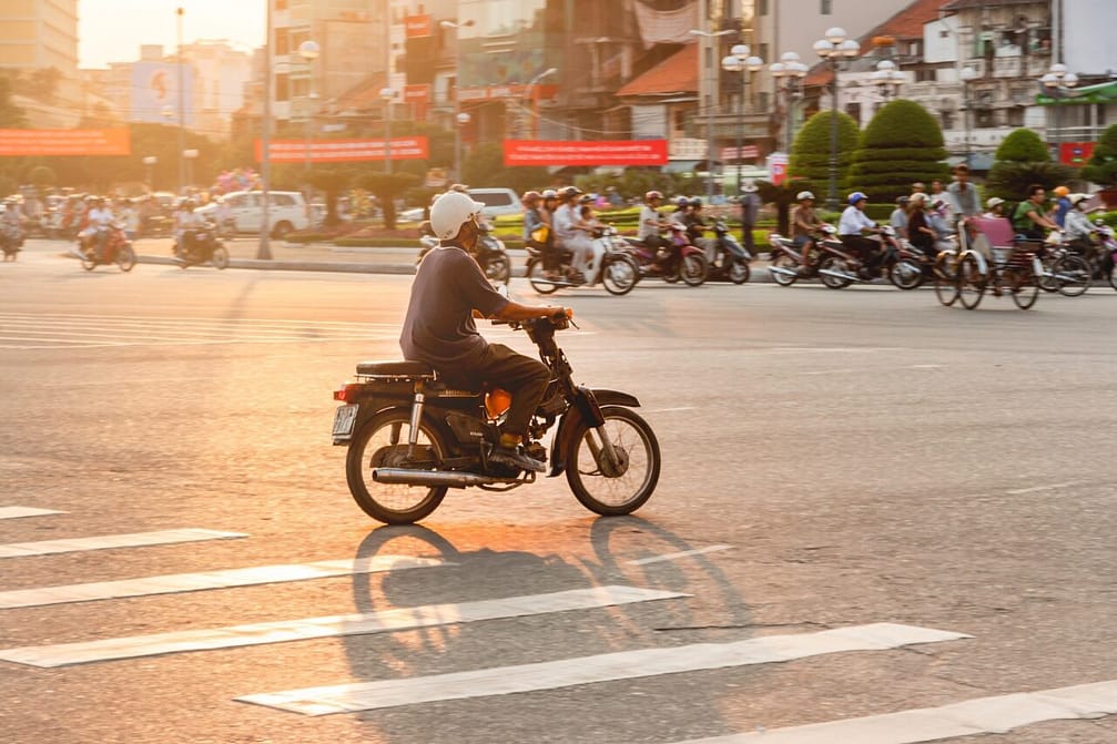 Motorbikes on street in Vietnam