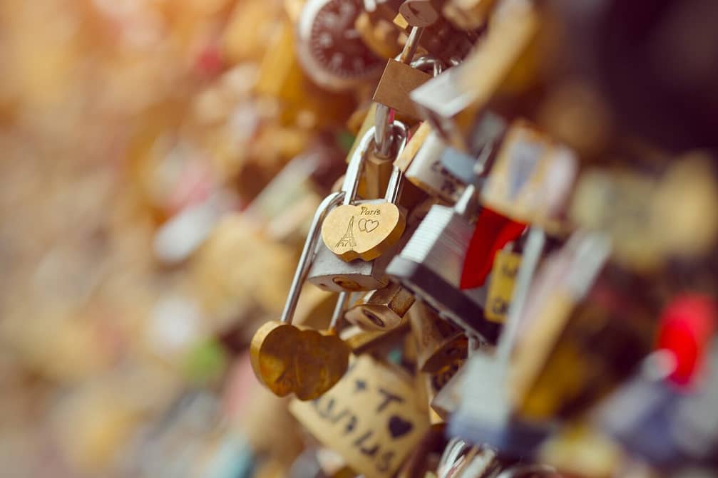 Love locks in Paris France bridge