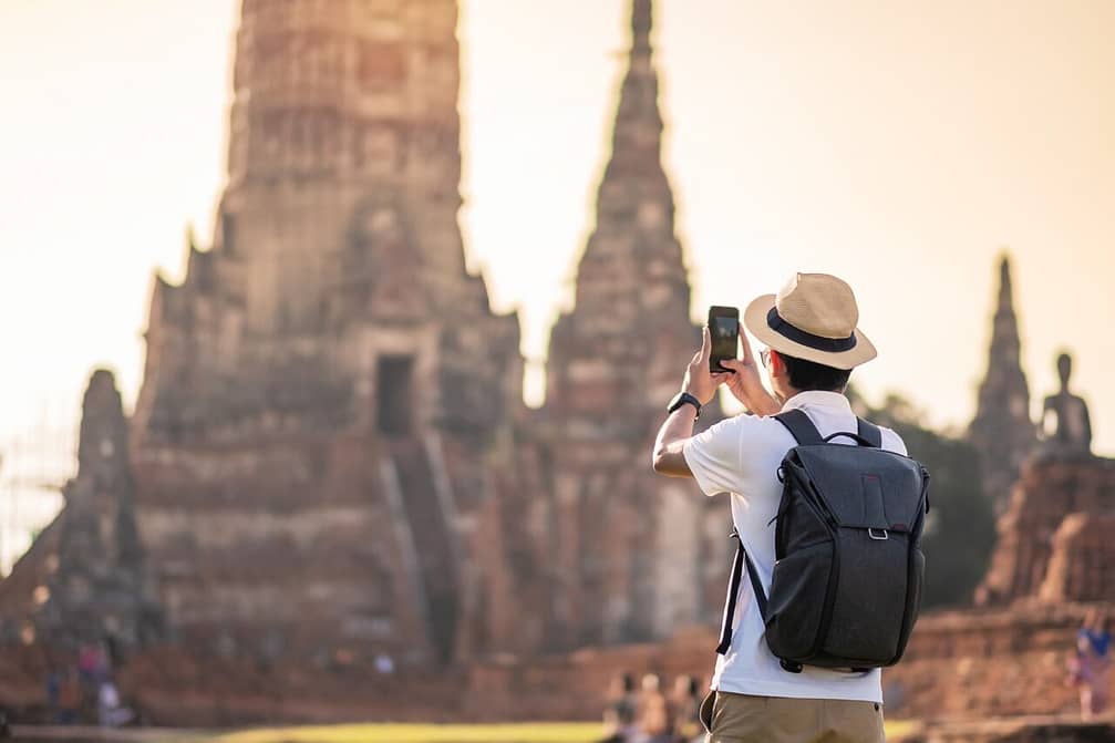 Man traveling in Ayutthaya, Thailand