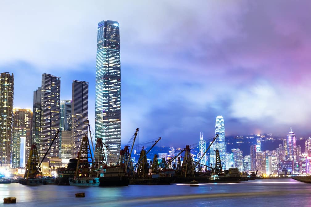 Kowloon district in Hong Kong at night