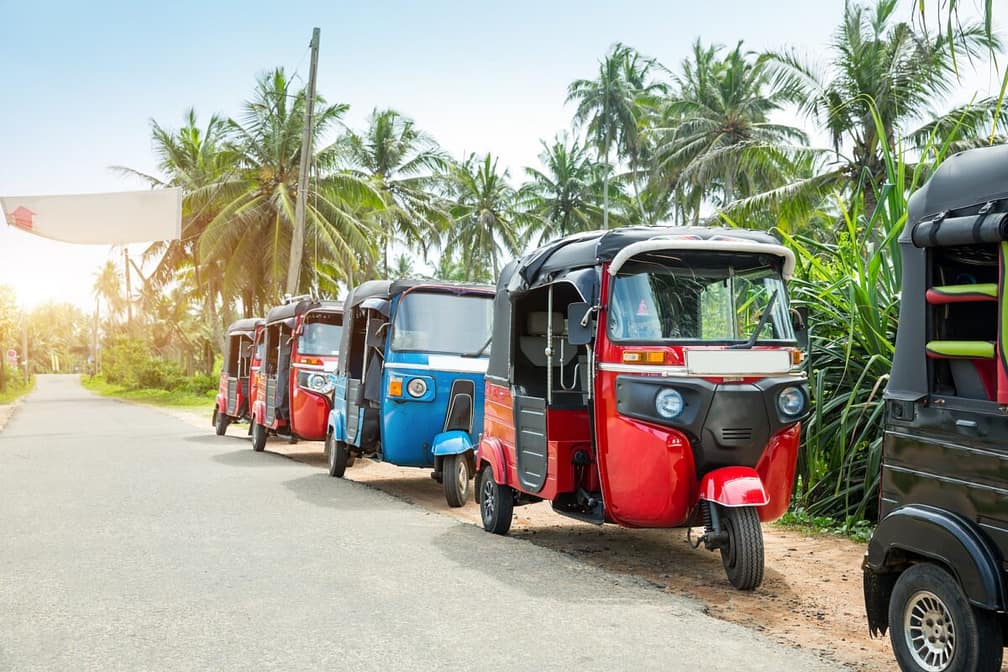 Tuktuk taxi on road of Sri Lanka Ceylon travel car