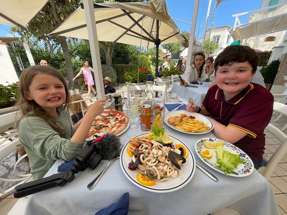 Eating seafood in Capri, Italy