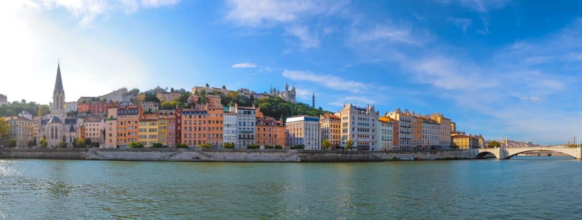 Panoramic view of Lyon skyline during a sunny day, France