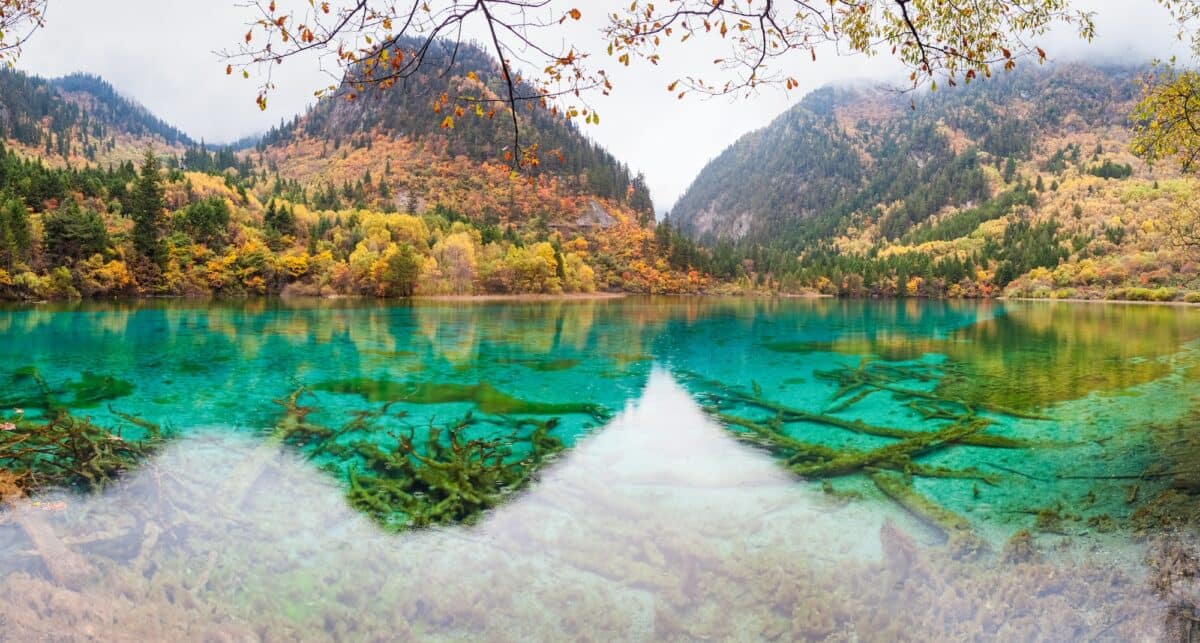 colorful pond in jiuzhaigou