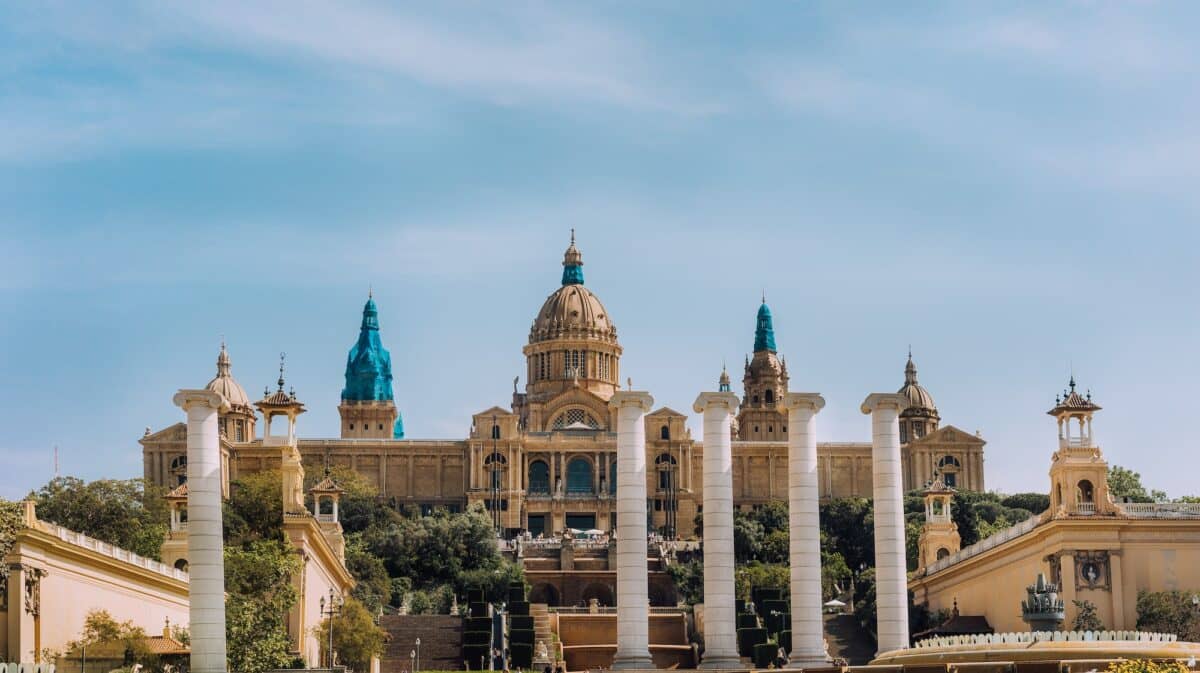 Placa De Espanya, the National Museum in Barcelona. Panorama view. Spain