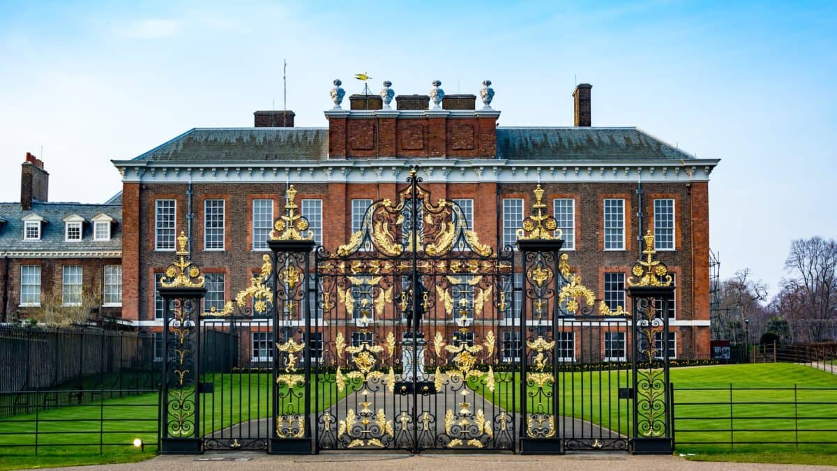 Beautiful gate and exterior view of Kensington Palace captured in London, England