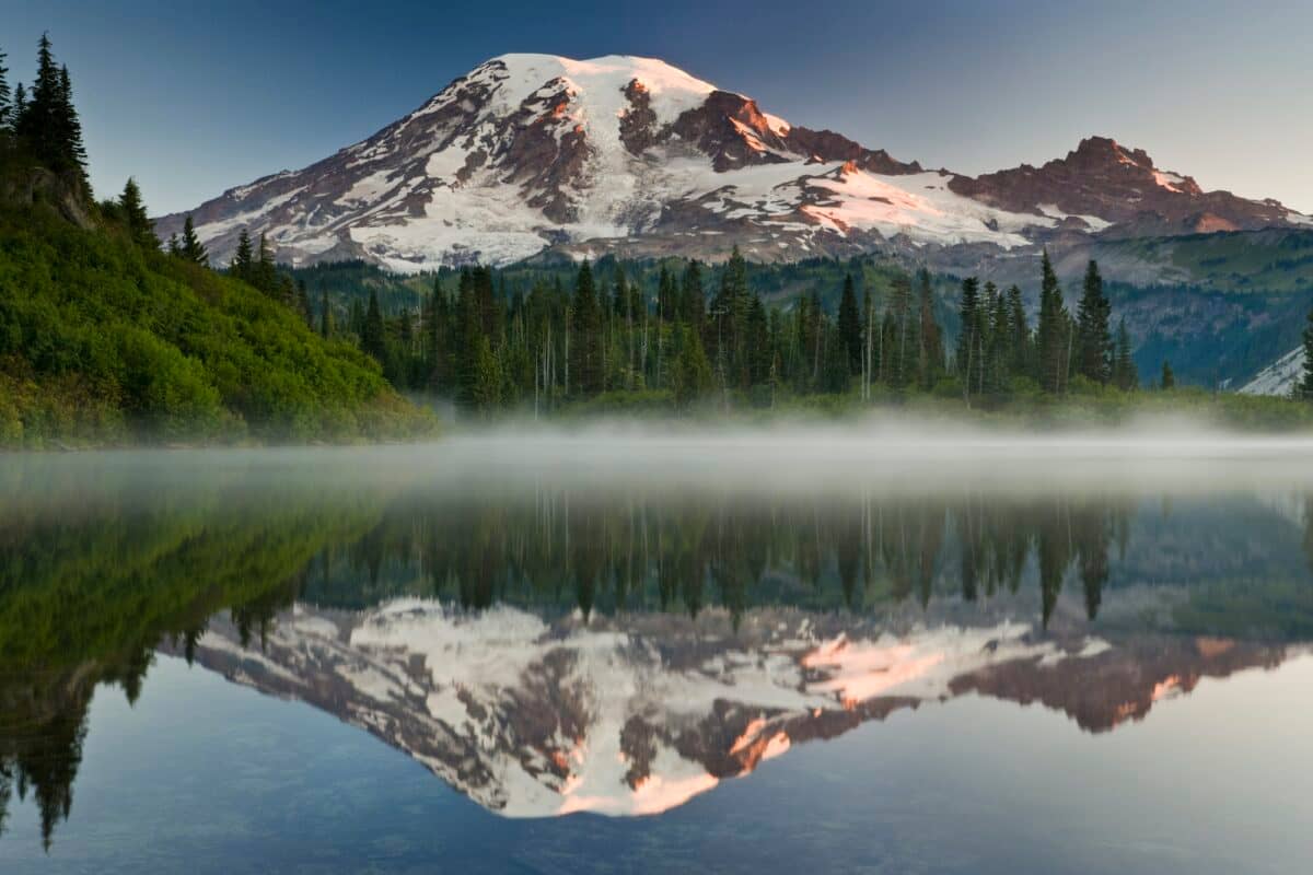 Mount Rainier, snow capped peak
