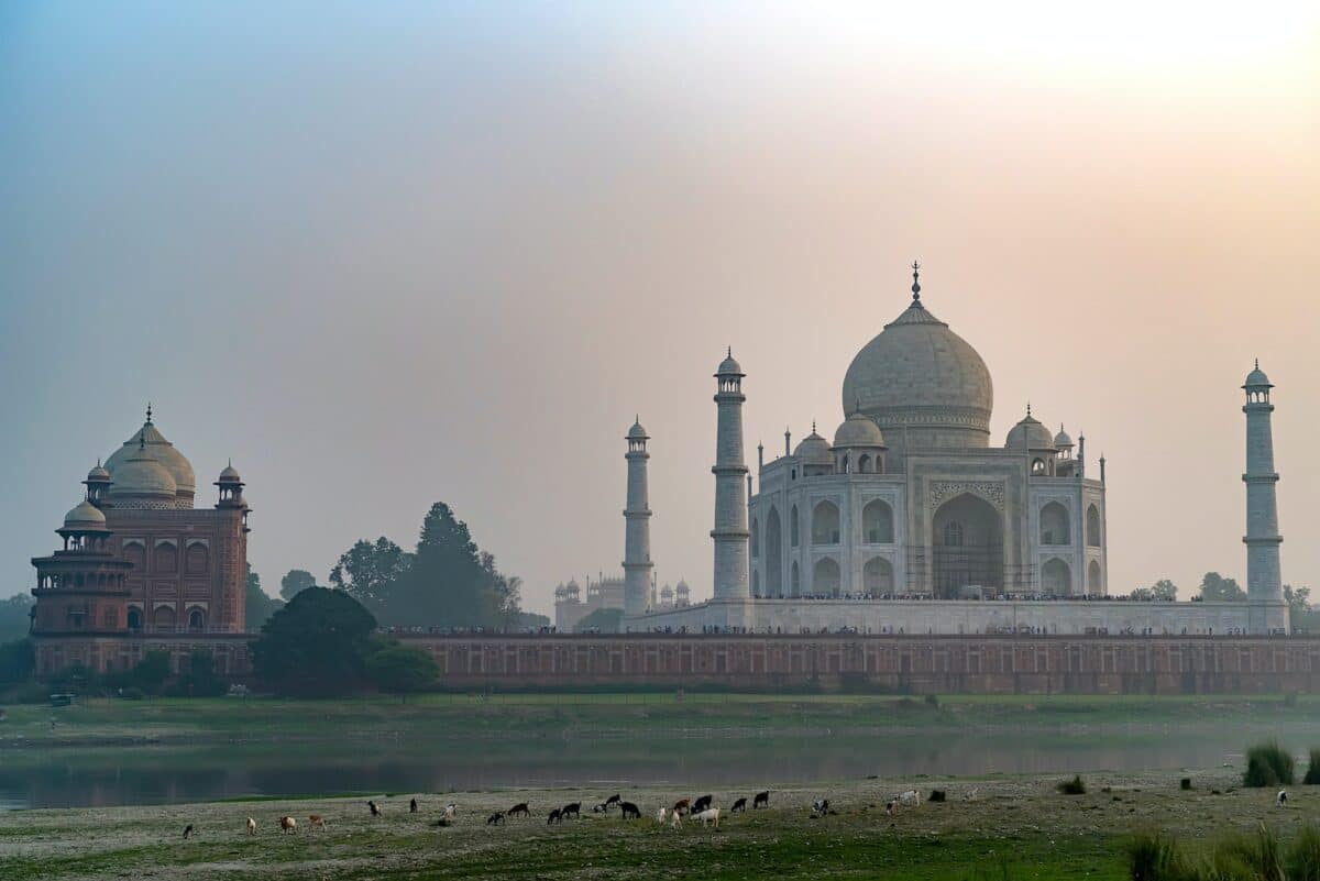 Taj Mahal scenic sunset view in Agra, India