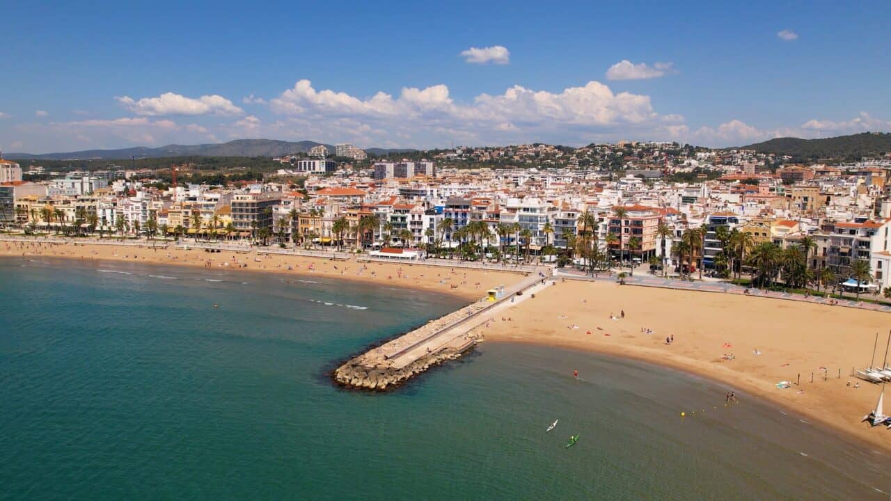 Aerial view of Sitges, a town near Barcelona in Catalonia, Spain