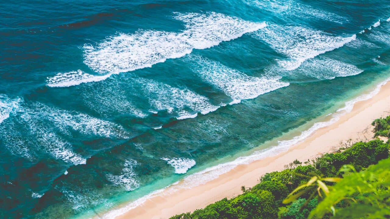 Aerial view of Nunggalan Beach near Uluwatu, Bali, Indonesia