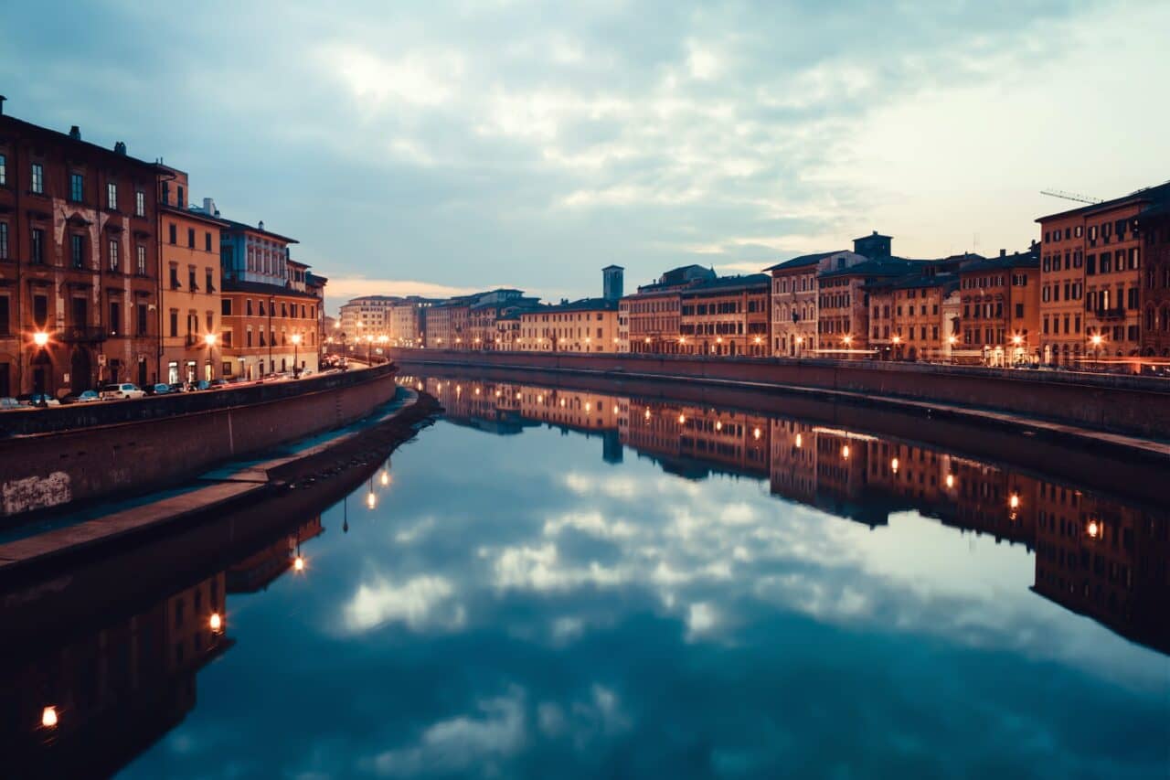 Arno In Pisa At Dusk