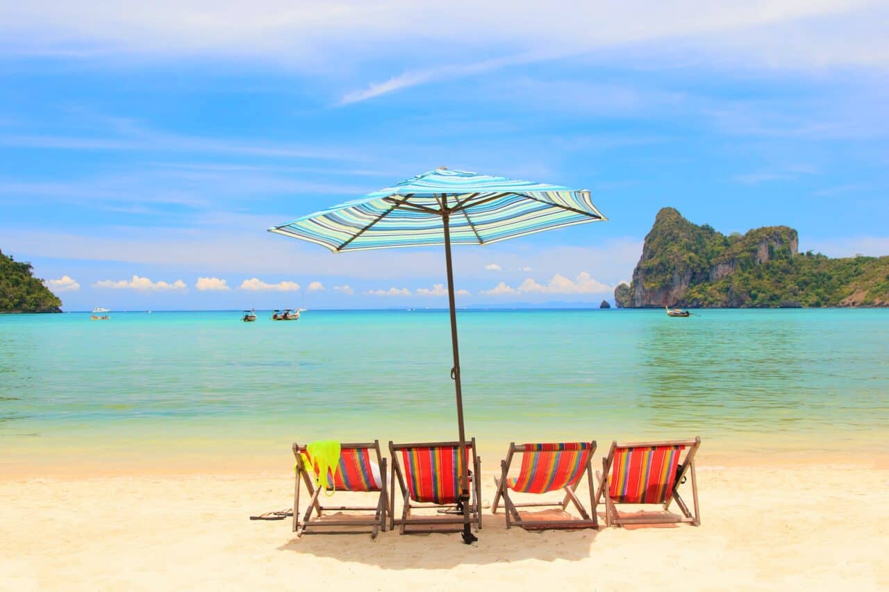 Beach Umbrella and chairs Phi Phi Island Hotels