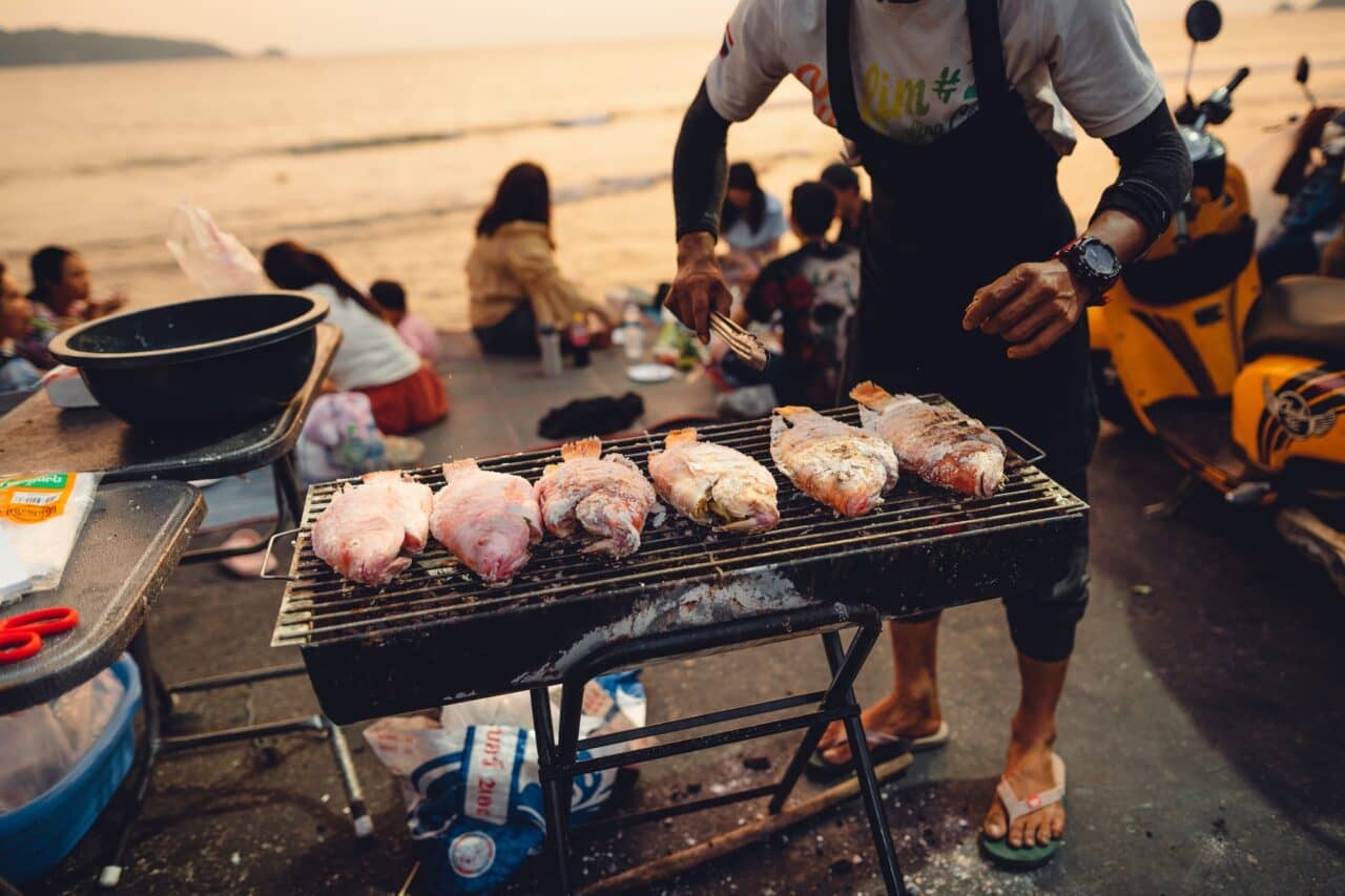 Grilled fish by the sea, street food