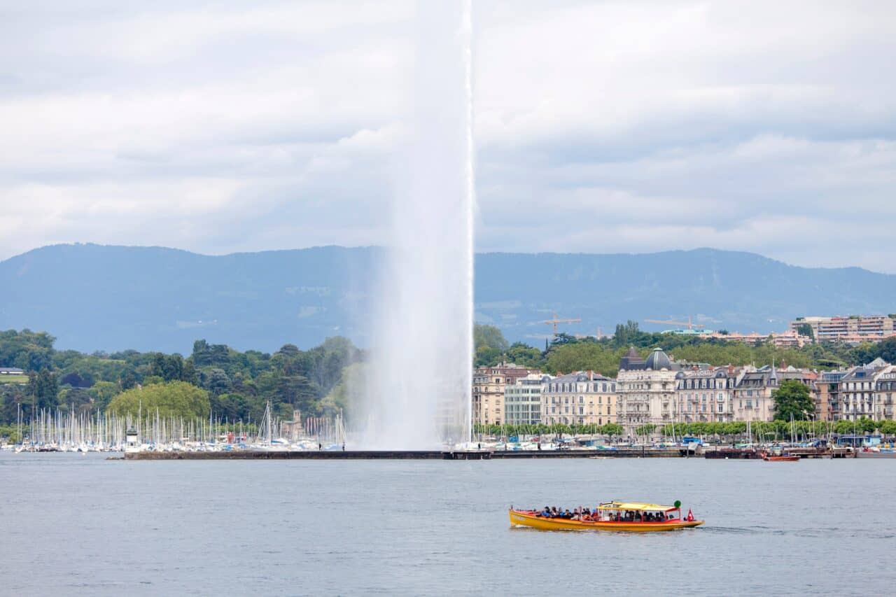Tourist boat in Geneva at the lake. European travel destination.