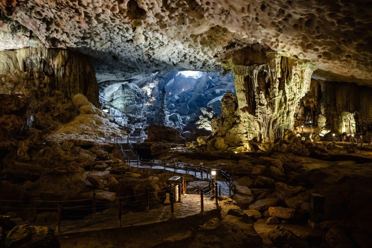 Majestic caves in Halong Bay in Vietnam, Southeast Asia