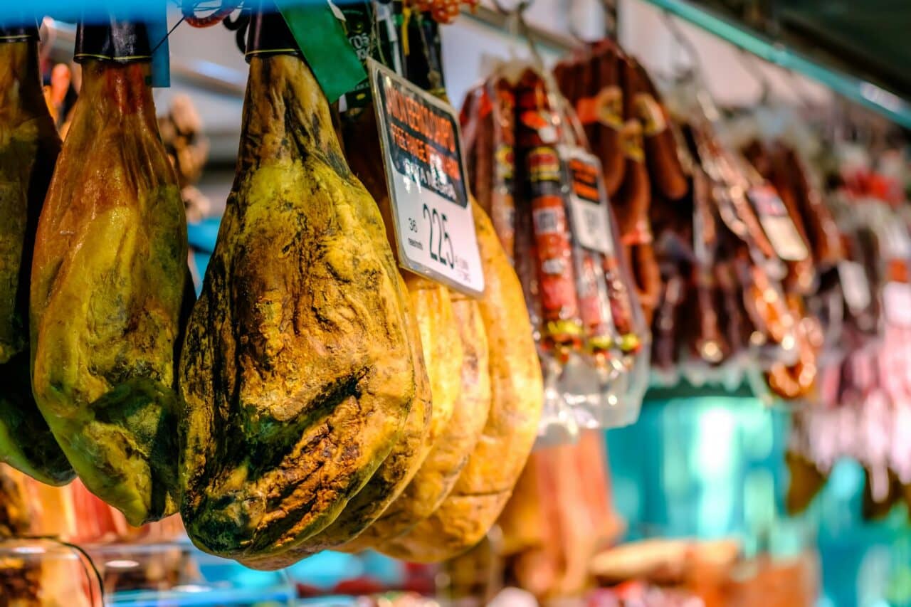 Spanish ham jamon at Barcelona market