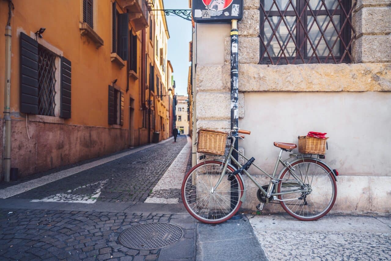 Bicycle with a basket on the street
