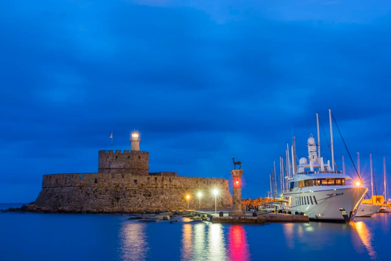 Agios Nikolaos fortress on the Mandraki harbour of Rhodes