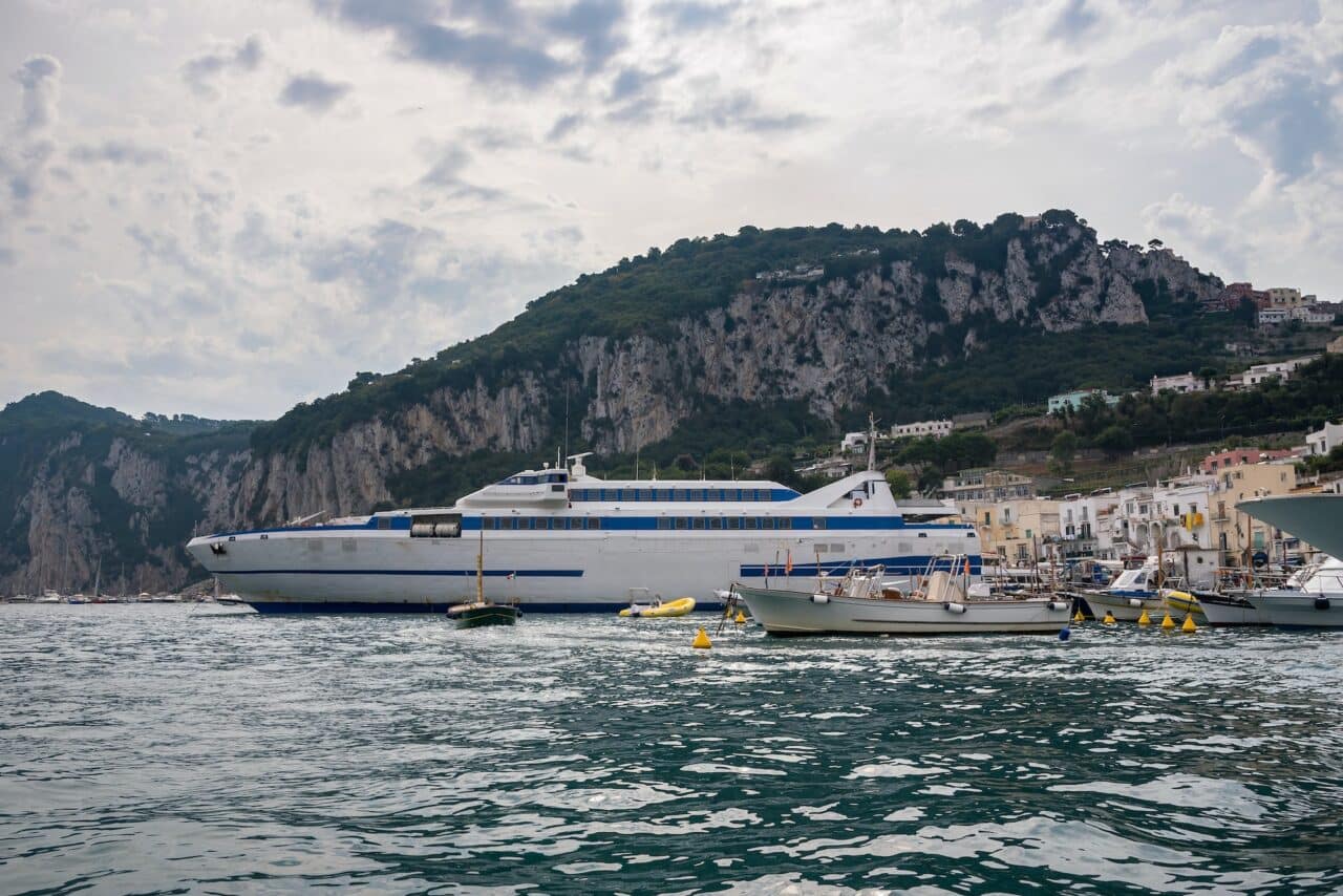 Passenger ship in port on Capri Island