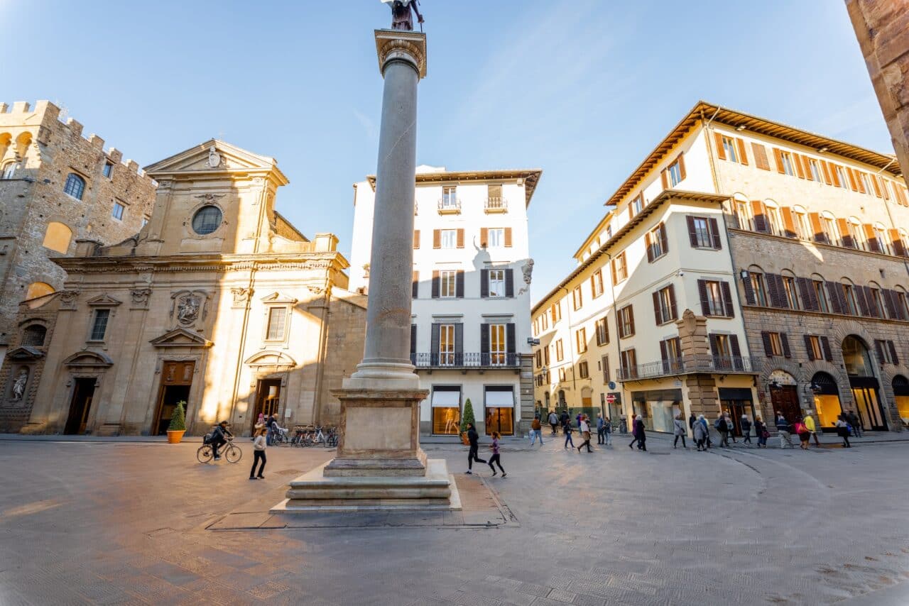 Morning view on Piazza Santa Trinita in Florence