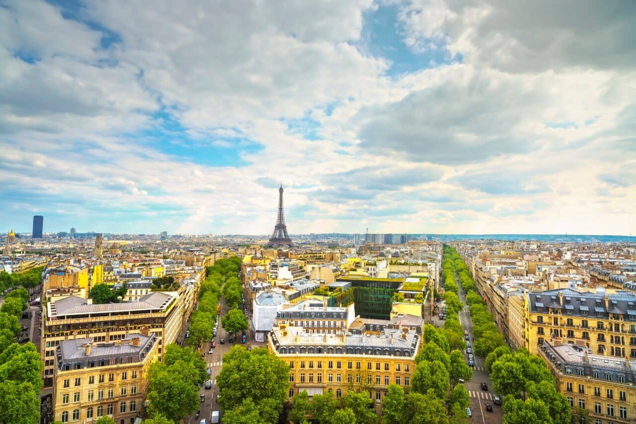 Eiffel Tower landmark, view from Arc de Triomphe. Paris, France.