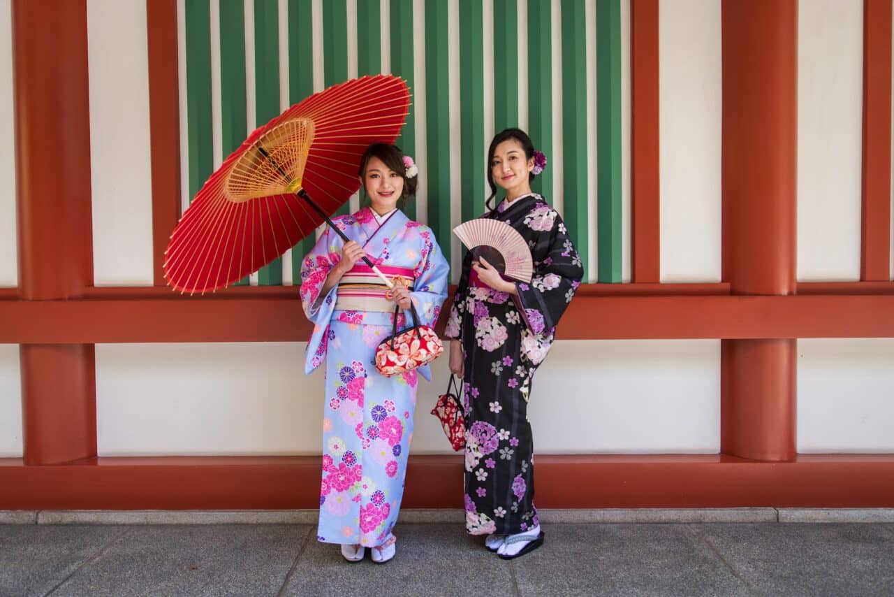 Japanese women with kimono walking in Tokyo