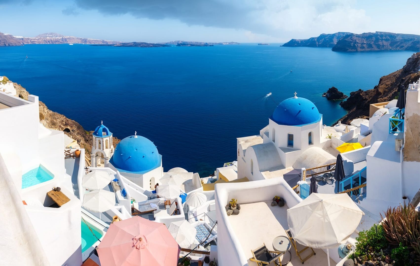 Santorini, Greece. Panoramic view of traditional houses in Santorini.